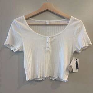White Ribbed Button-Up Women's Top